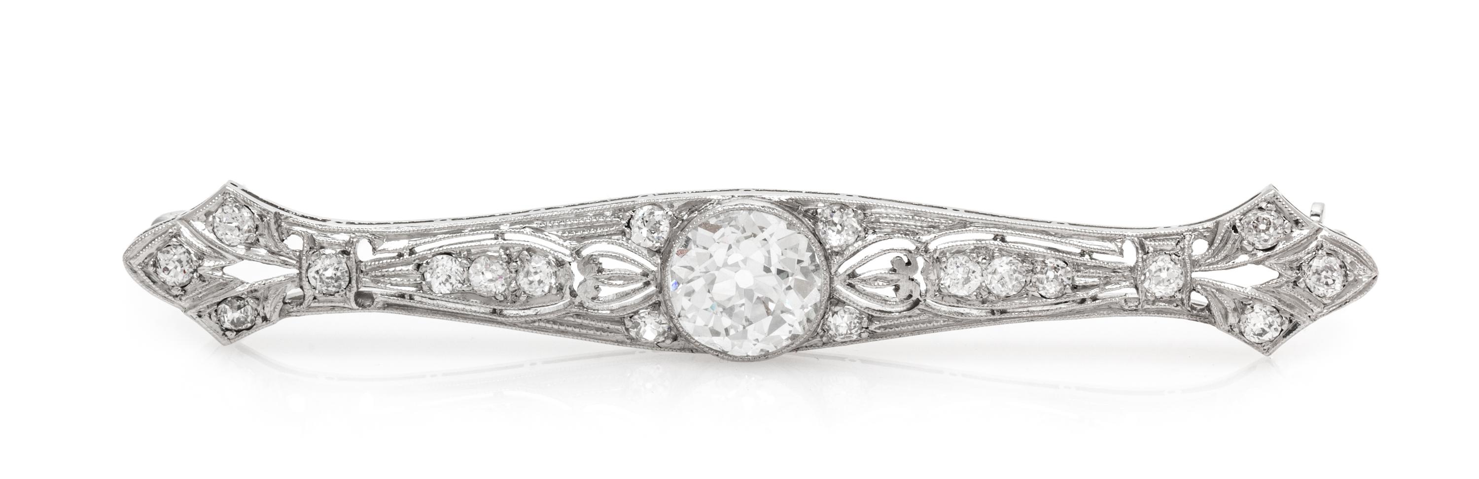An Art Deco Platinum and Diamond Bar Brooch, 4.20 dwts.