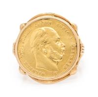 A Yellow Gold and Prussian 10 Mark Coin Ring, 5.10 dwts.