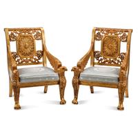 A Pair of Italian Neoclassical Style Giltwood Armchairs