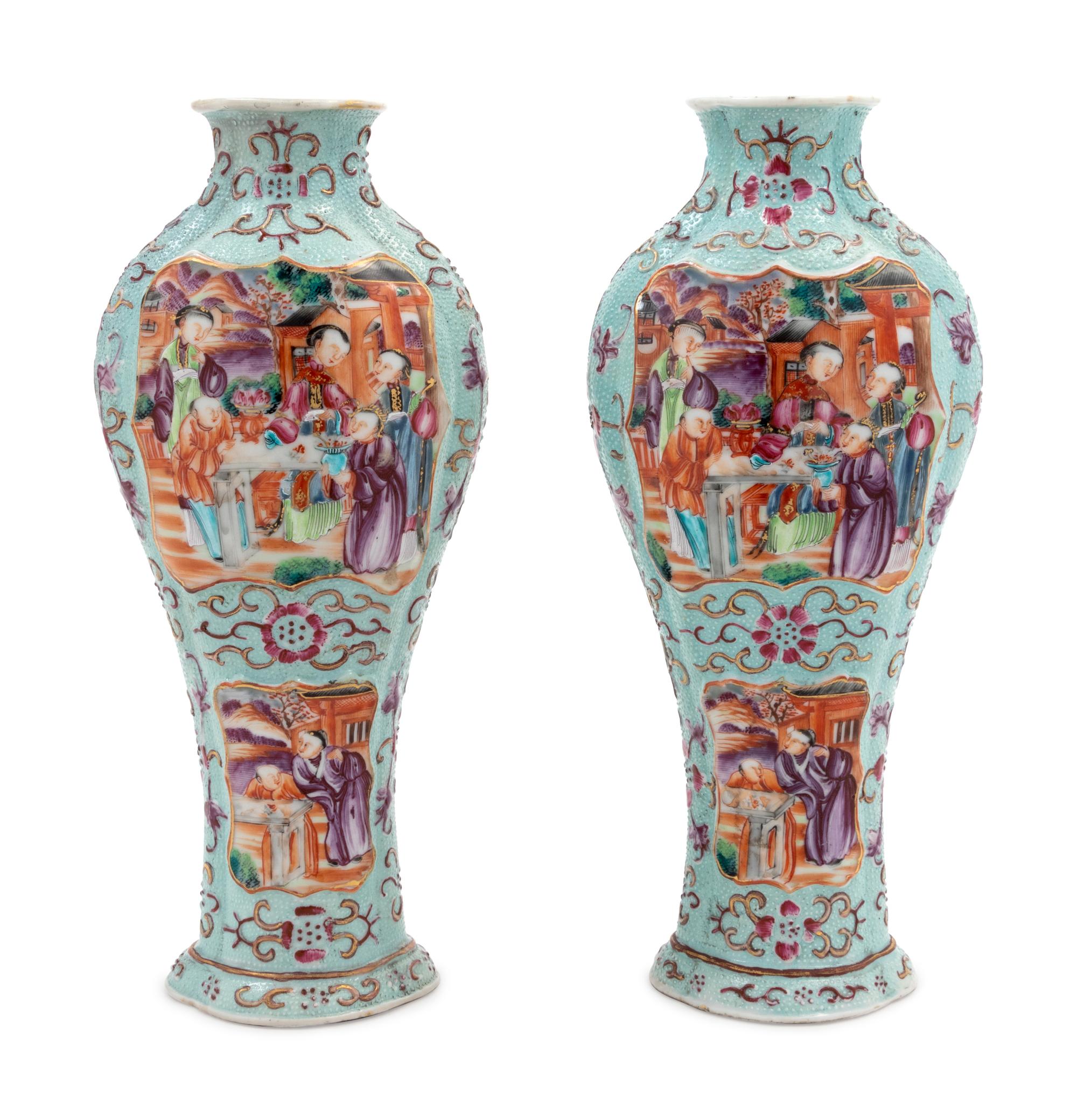 A Pair of Chinese Export Painted Porcelain Vases