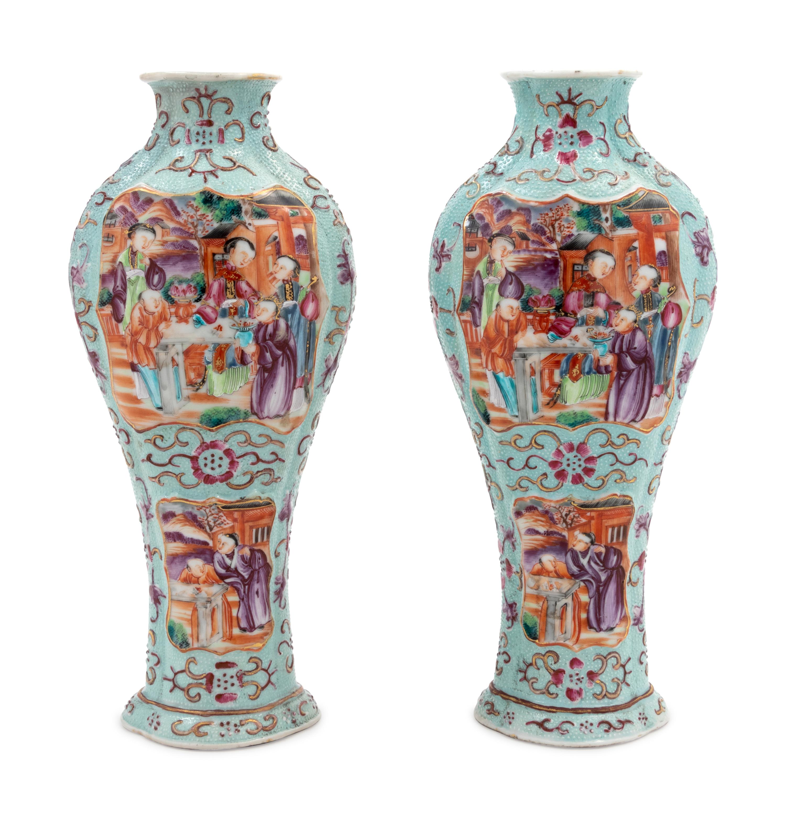 A Pair of Chinese Export Painted Porcelain Vases
