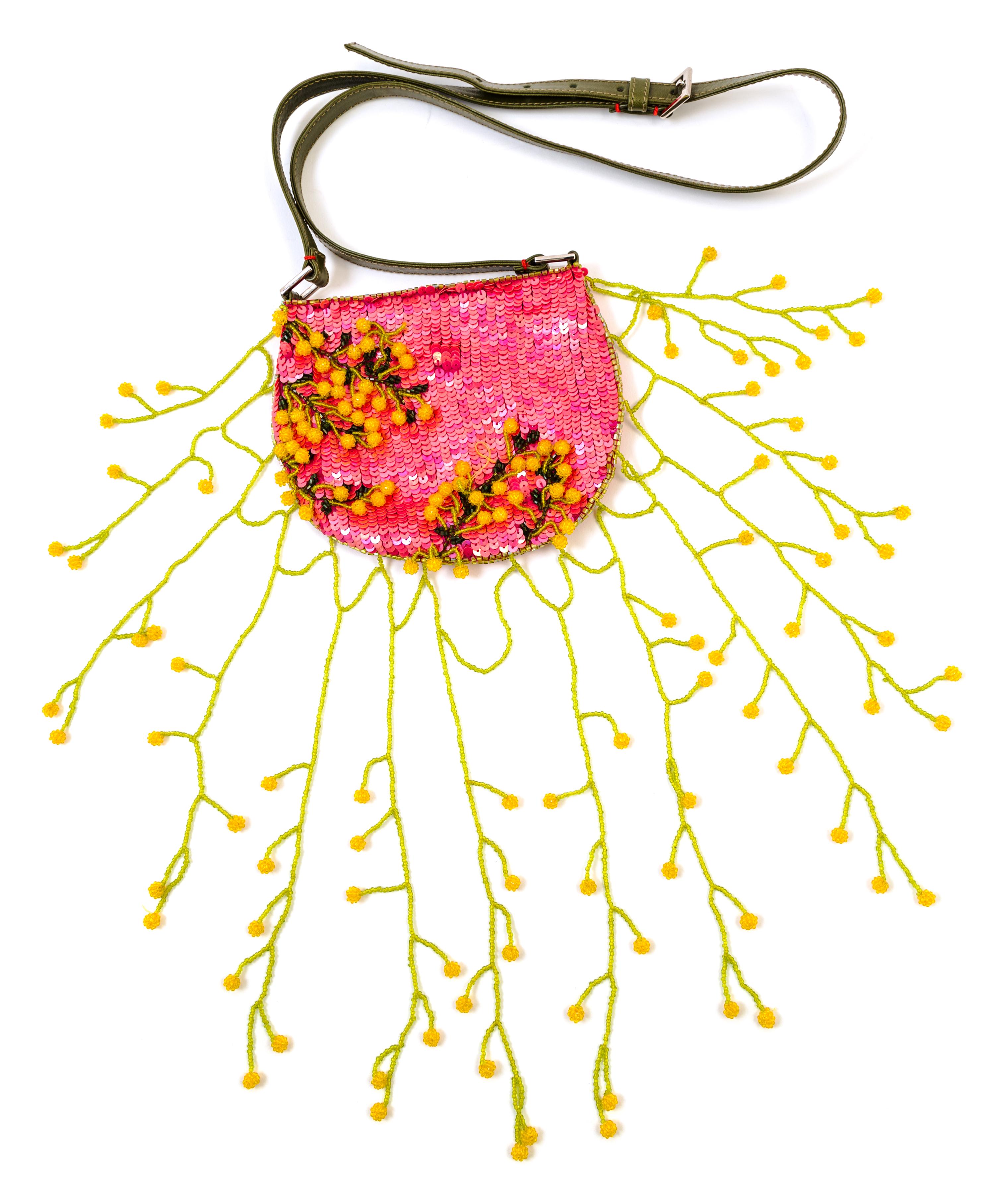 A Valentino Pink Sequin Hand Embroidered Shoulder Bag, 7" x 5.5" x .5"; Strap drop: 17.5".