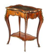 A Louis XV Style Gilt Bronze Mounted Parquetry Writing Table