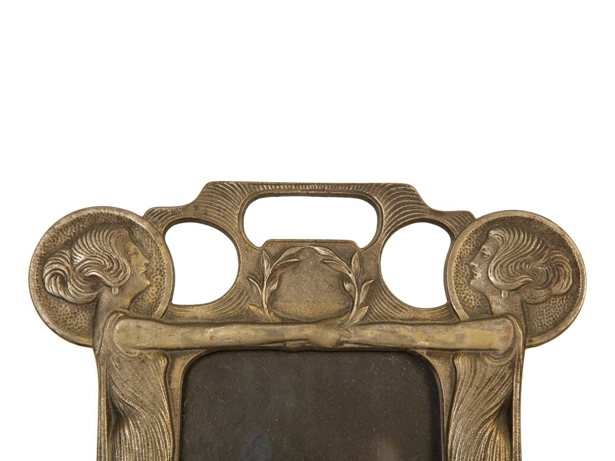 Three Art Nouveau Patinated Bronze Standing Picture Frames