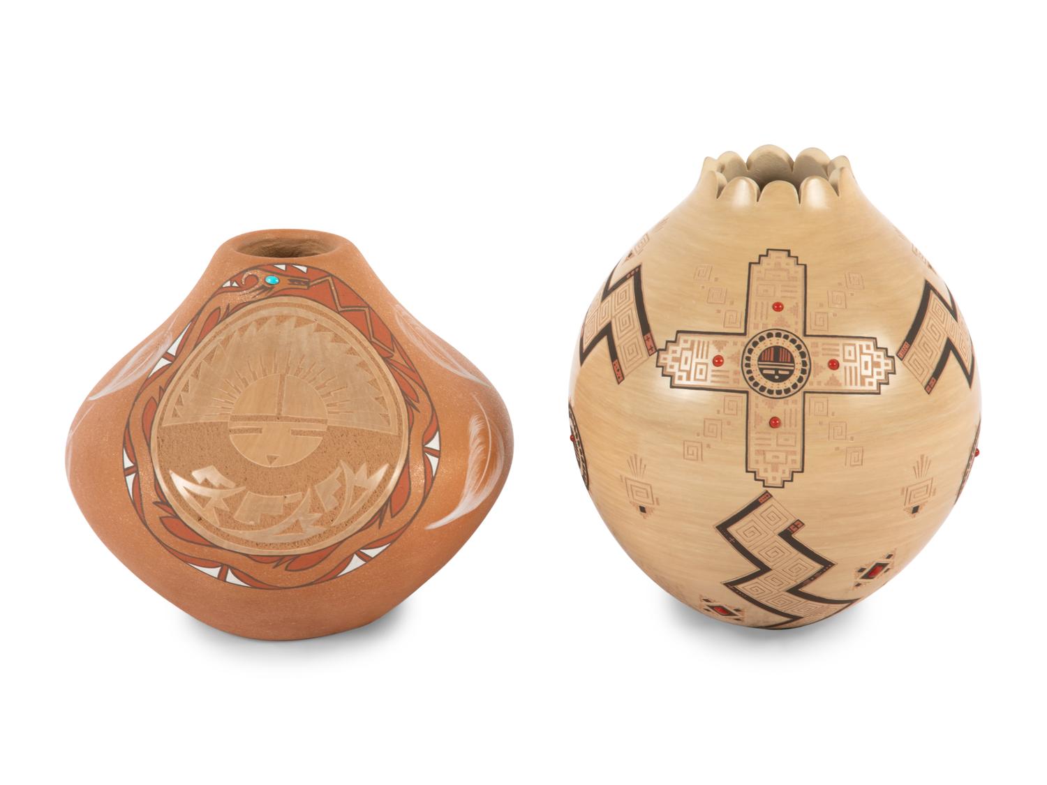 Polychrome Jar with Coral Beads, PLUS