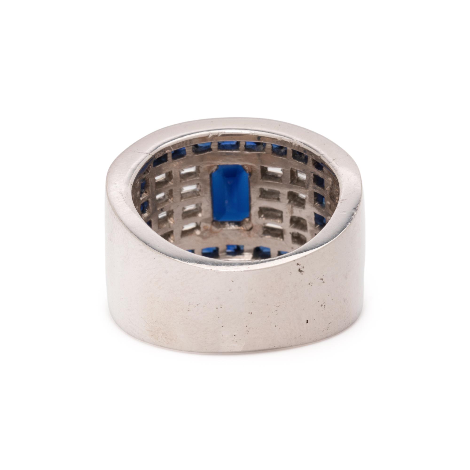 PLATINUM, SAPPHIRE, AND DIAMOND RING