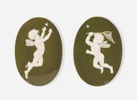 A Pair of Wedgwood Frederick Alfred Rhead Pâte-Sur-Pâte Plaques, UK, late 19th century