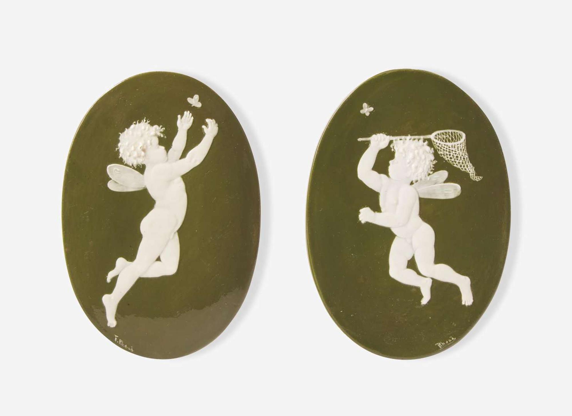A Pair of Wedgwood Frederick Alfred Rhead Pâte-Sur-Pâte Plaques, UK, late 19th century