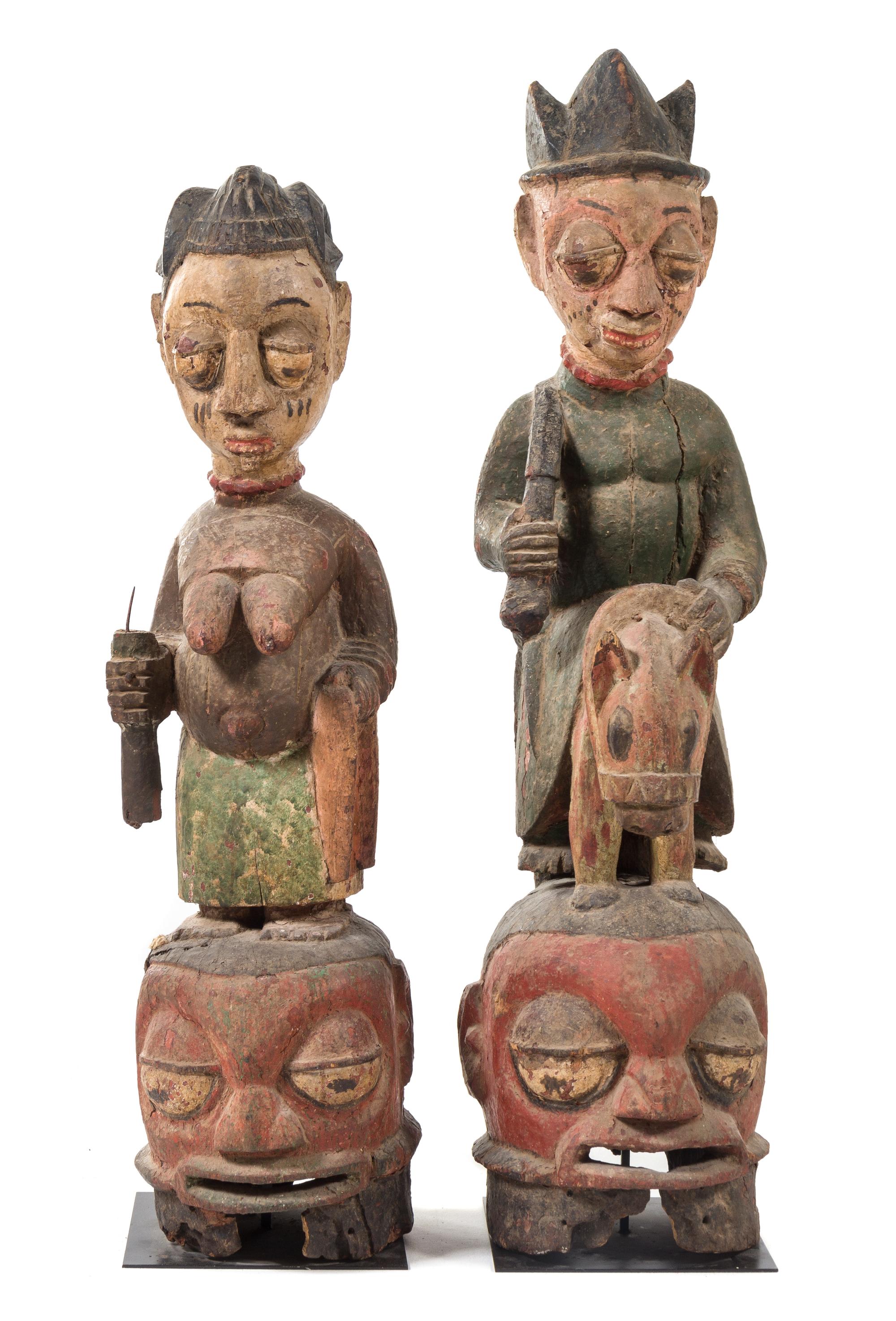 Two Yoruba Wood Masks Height of taller example 43 1/4 inches. — EARLY 20TH CENTURY