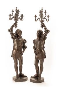 A Pair of Monumental French Carved Wood Ten-Light Torcheres