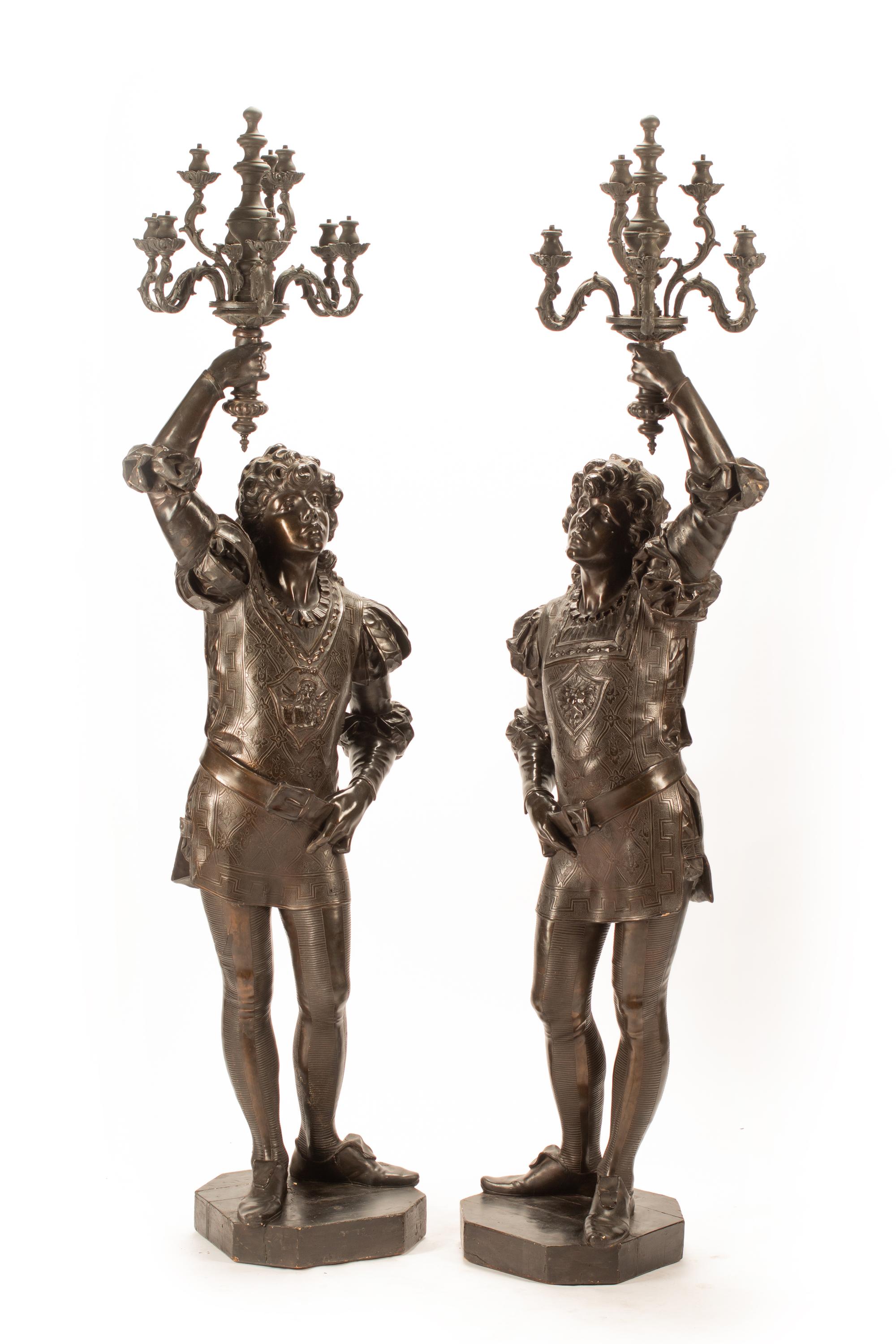 A Pair of Monumental French Carved Wood Ten-Light Torcheres