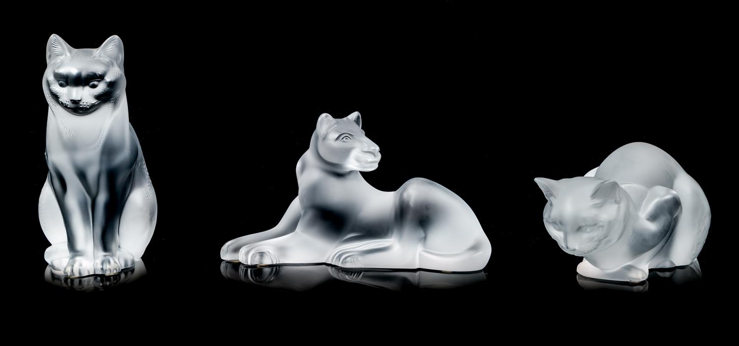 Three Lalique Figures Length 9 1/4 inches.