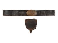[CIVIL WAR]. Civil War-era militaria including belt, cap pouch, and field glasses.