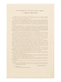 [EMANCIPATION PROCLAMATION]. LINCOLN, Abraham (1809-1865). By the President of the United States of America. A Proclamation . [Washington, D.C.: Government Printing Office, ca. 3 Jan 1863].