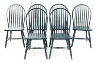 A Group of Six Green Painted Windsor Chairs Height 40 inches. — 20TH CENTURY