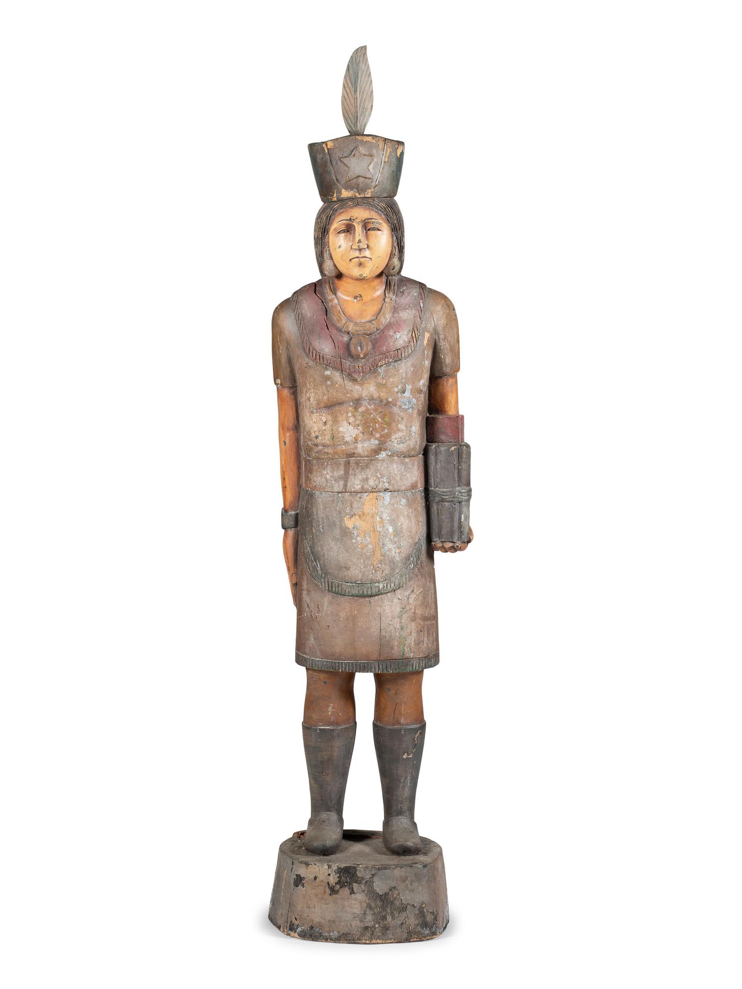 A Carved and Painted Wood Tobacco Trade Figure of a Native American