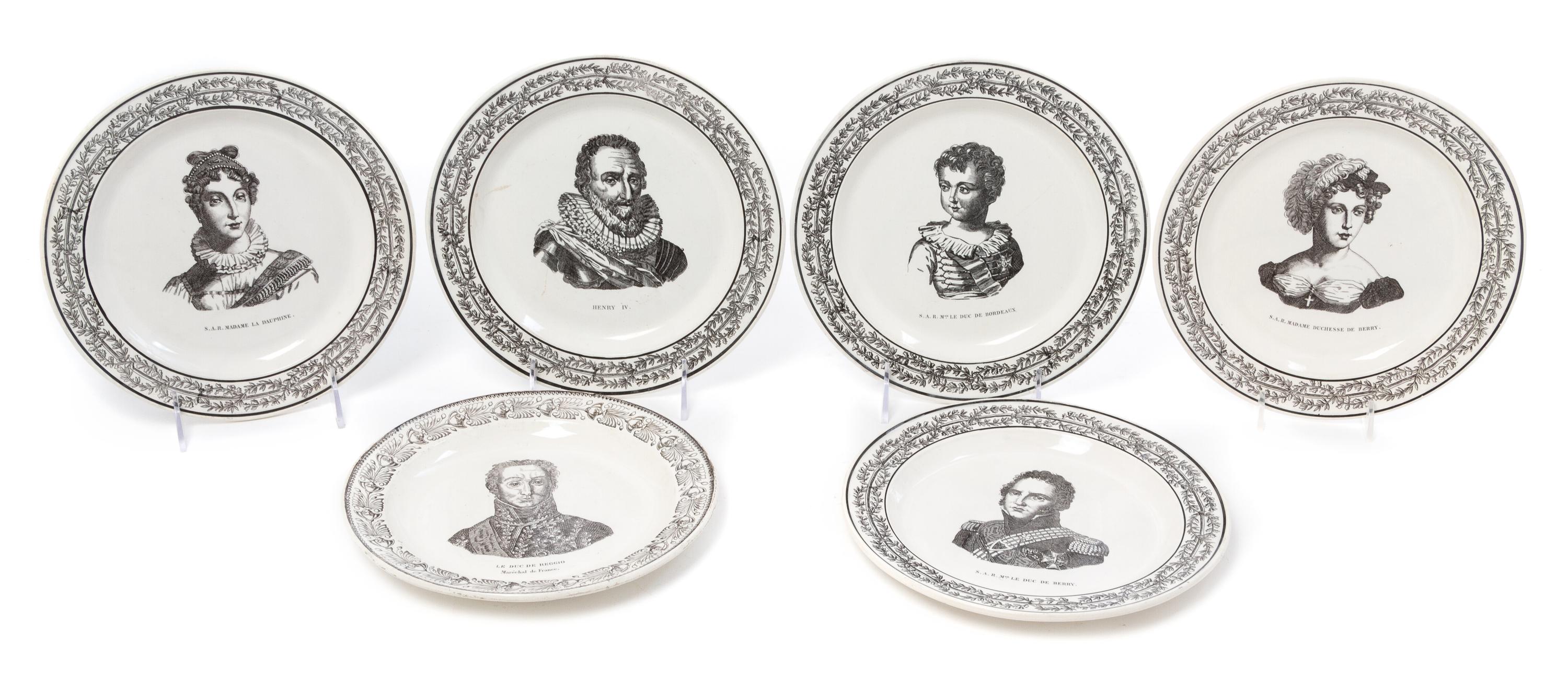 Six French Creamware Plates Diameter 8 1/2 inches.