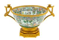 A Gilt Bronze Mounted Famille Verte Porcelain Punch Bowl Height 10 1/2 x width 17 1/2 inches. — 19TH CENTURY
