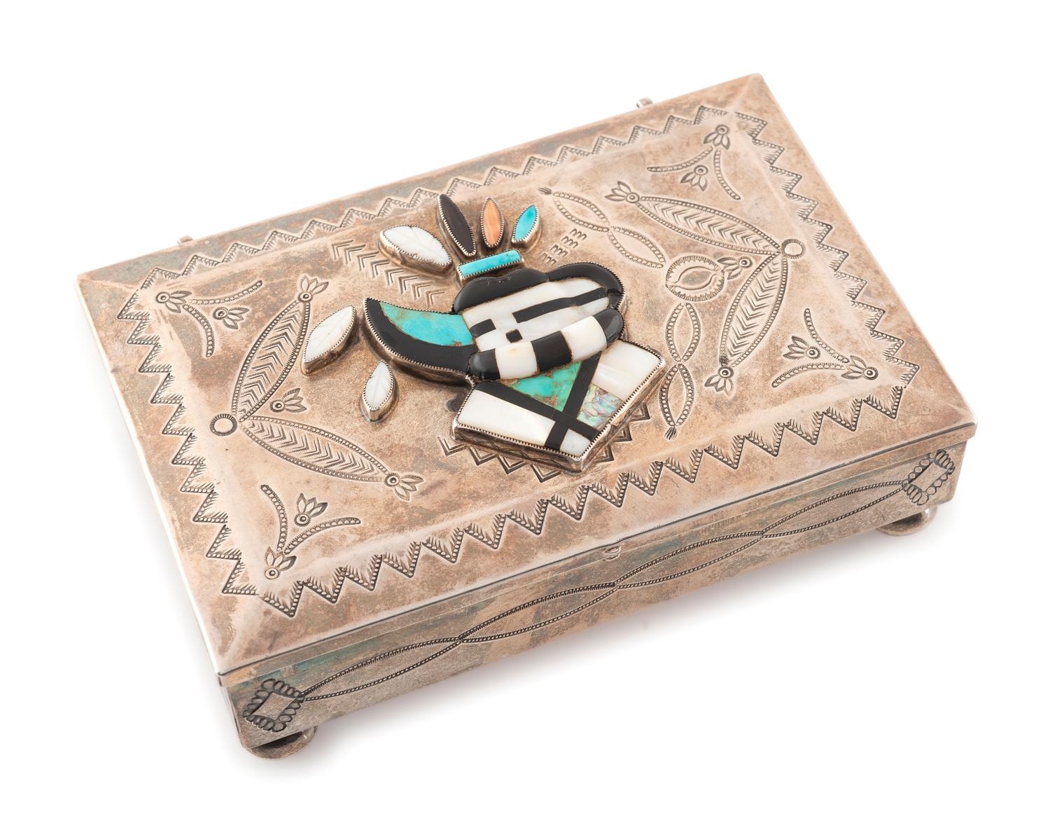 Mosaic Inlay Katsina, on Heavily Stamped Navajo Box