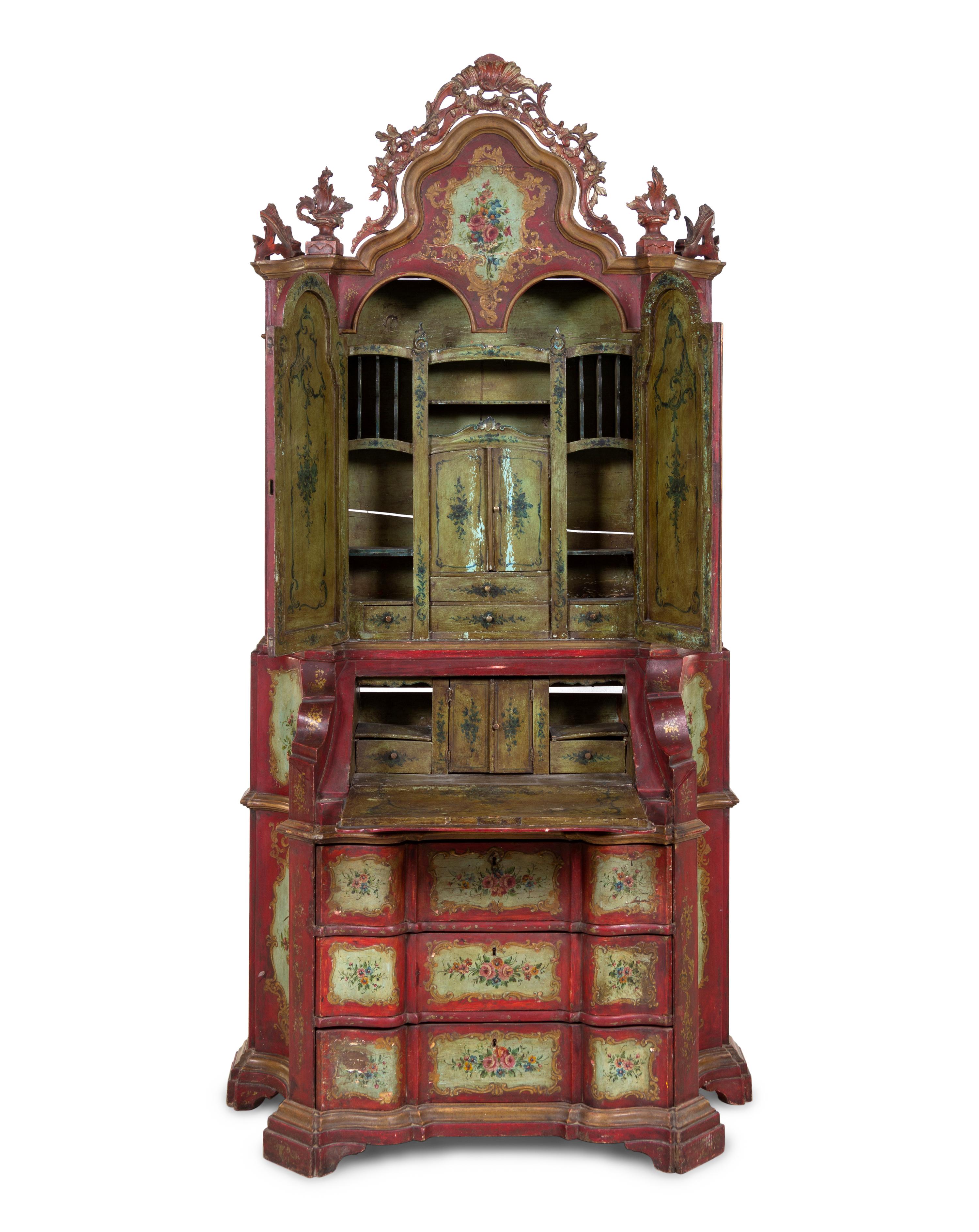 A Venetian Polychrome Painted Secrétaire