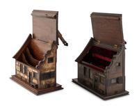A Pair of German Carved and Painted Timber House-Form Boxes