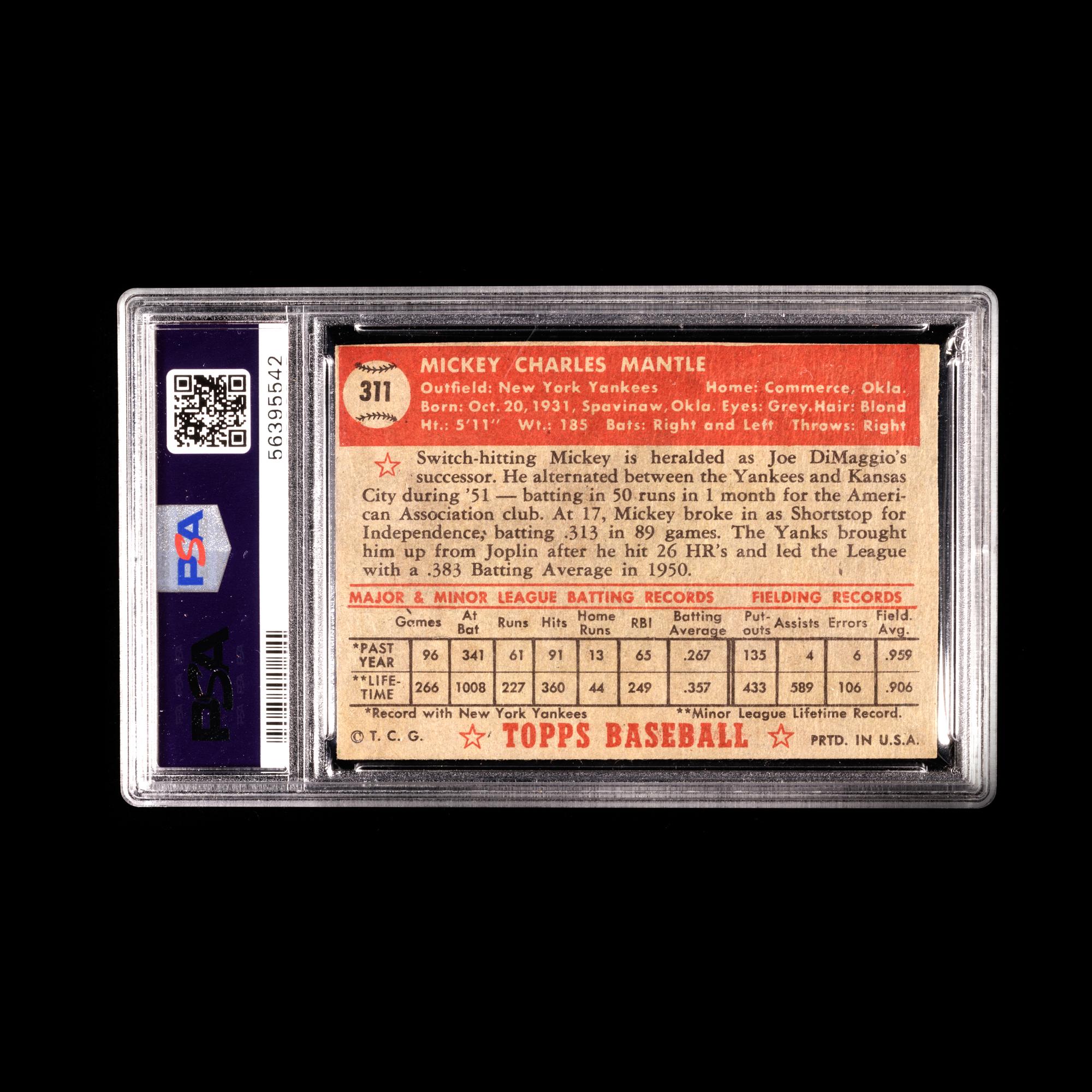 A 1952 Topps Mickey Mantle Rookie Baseball Card No. 311, PSA Authentic