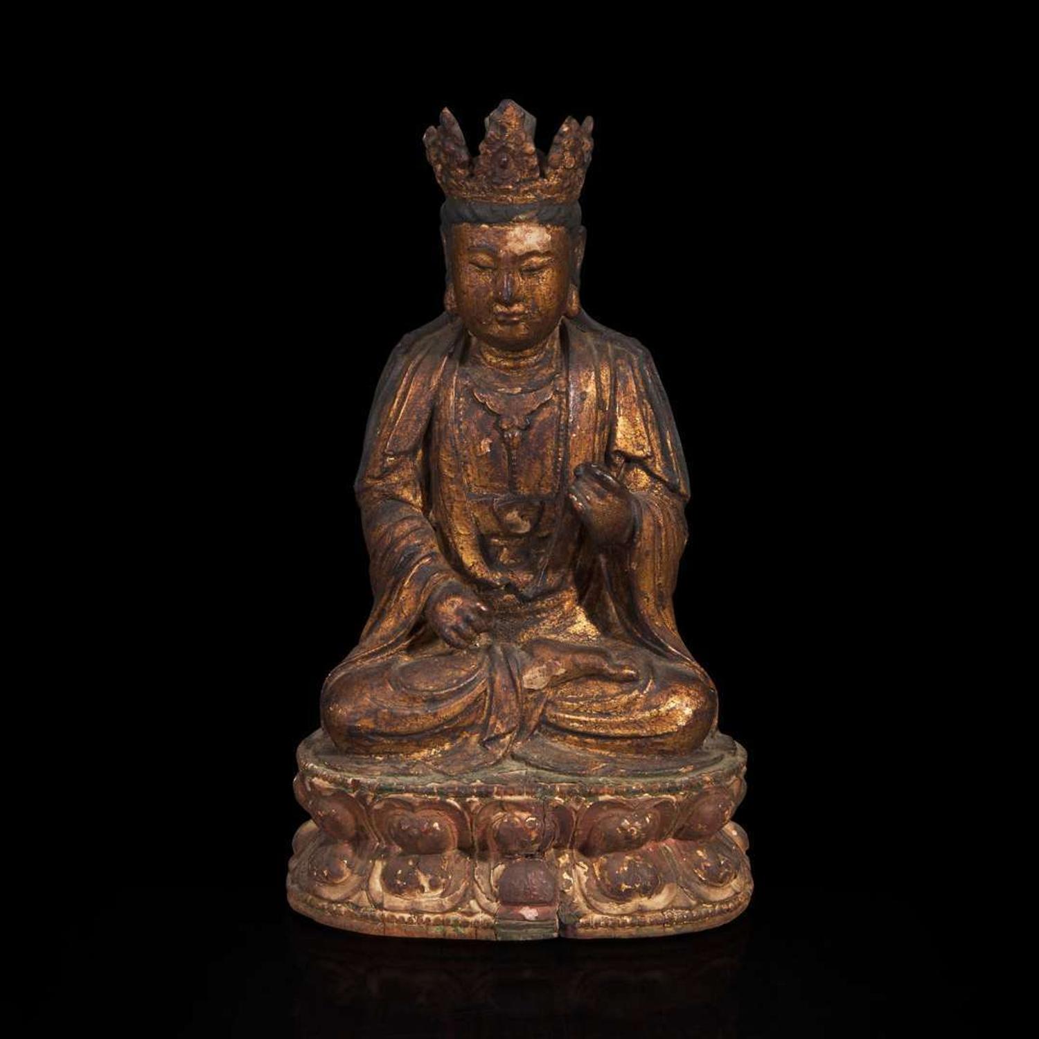 A Chinese gilt and painted lacquered wood figure of Avalokiteshvara 漆金观音木造像 Late Ming/early Qing dynasty ????