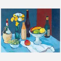 Antonio Pietro Martino (American, 1902-1989) Still Life with Fruit Flowers & Bottles