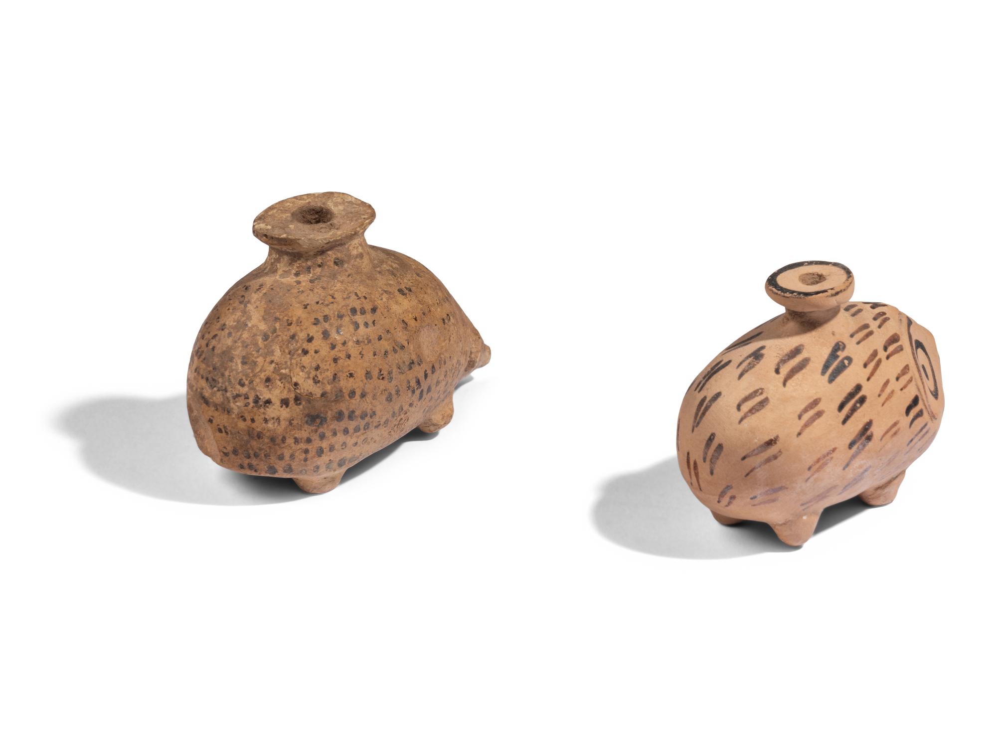 Two Greek Pottery Aryballoi in the form of Hedgehogs