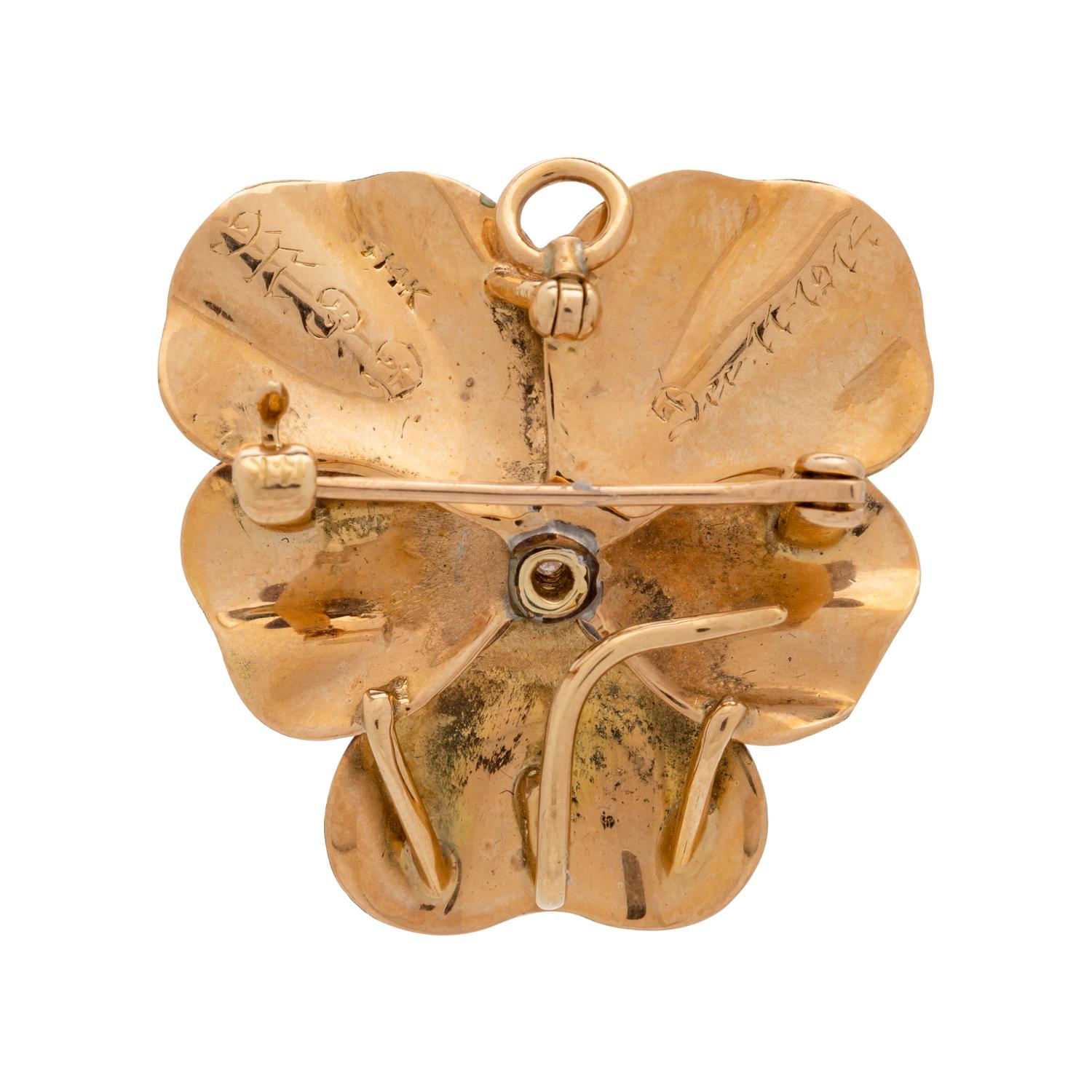 ANTIQUE, ENAMEL AND DIAMOND PANSY PENDANT/BROOCH