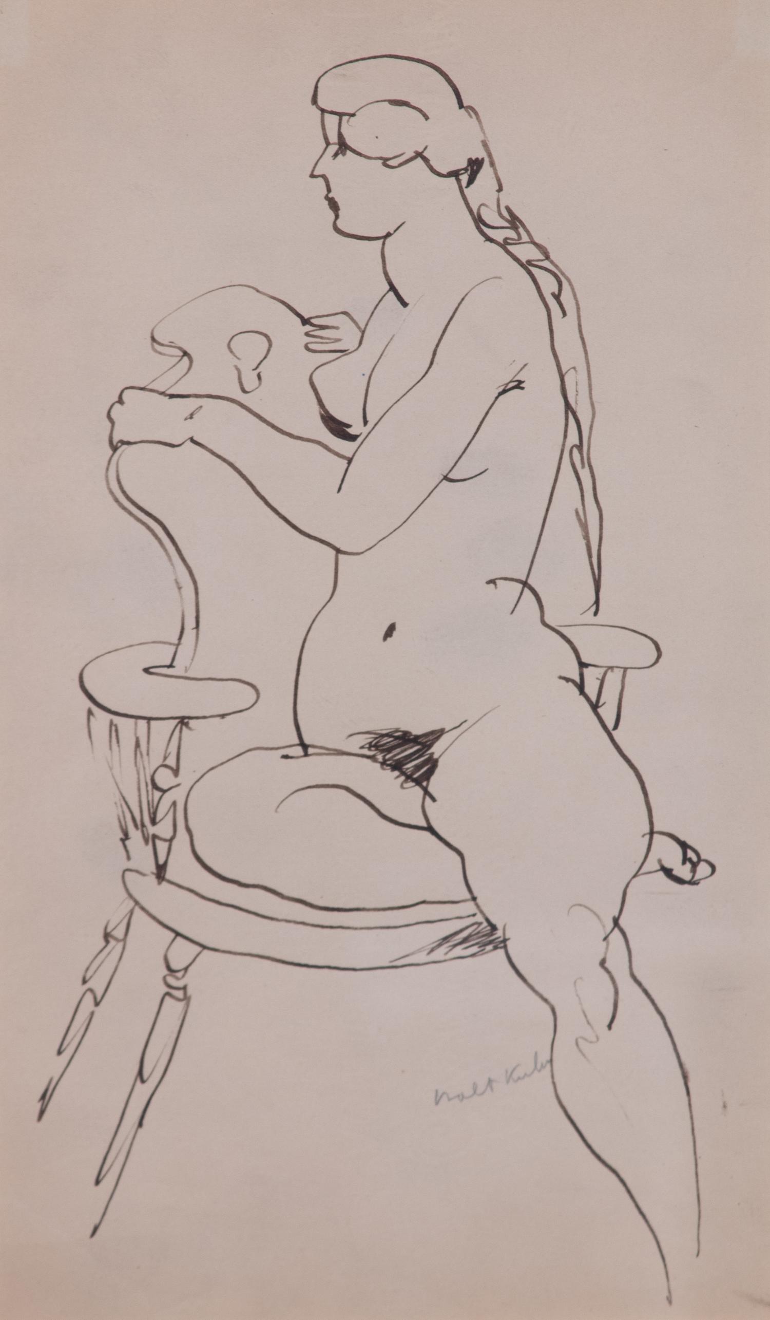 Walt Francis Kuhn, (American, 1877-1949) — Nude Woman on a Wooden Chair