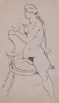 Walt Francis Kuhn, (American, 1877-1949) — Nude Woman on a Wooden Chair