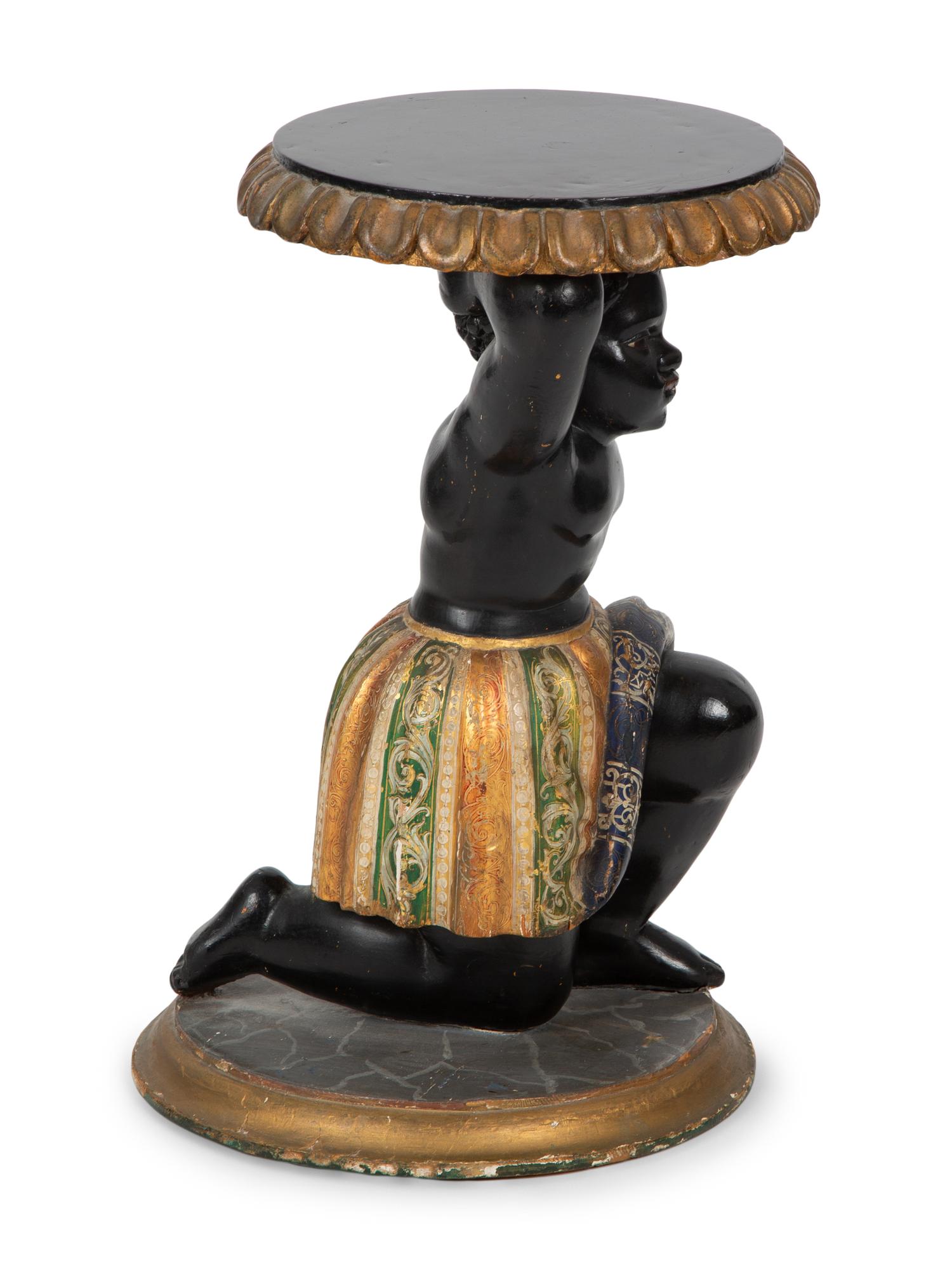 An Italian Polychrome and Gilt Figural Taboret