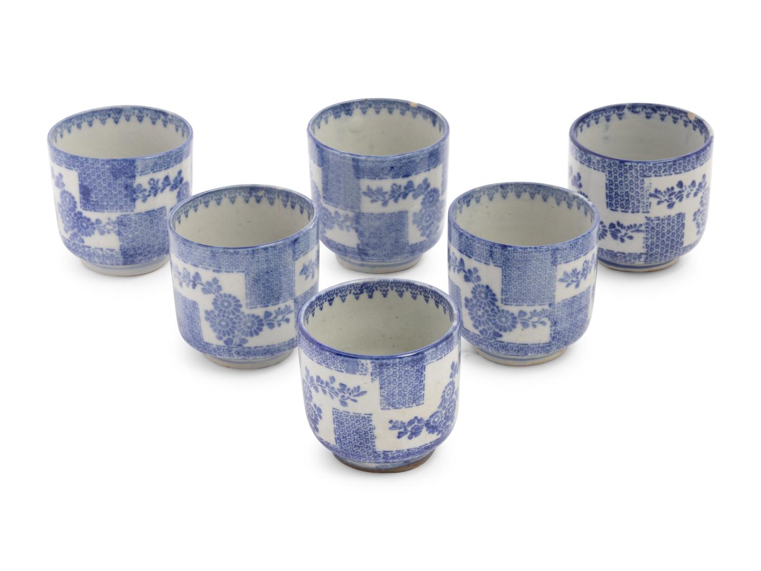 Six Chinese Blue and White Porcelain Teacups