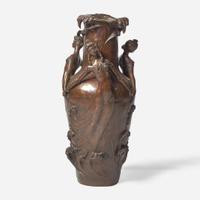 After Louis Chalon (French, 1866-1940) An Art Nouveau Patinated Bronze "Sea Sprites" Vase, Paris, France, 20th century