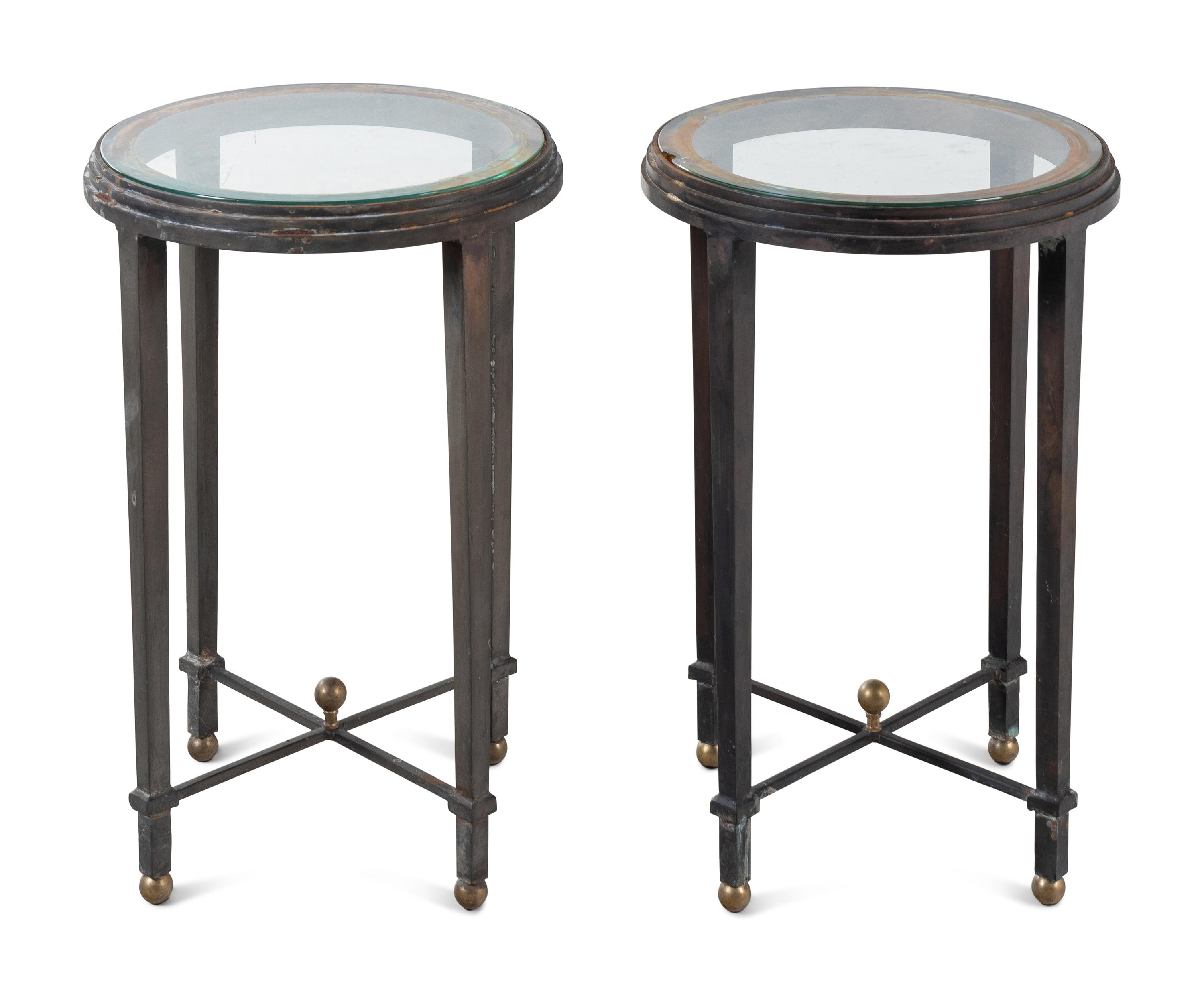 A Pair of Art Deco Style Bronze Glass-Top Tables