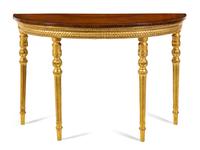 A George III Giltwood, Satinwood and Marquetry Console Table Height 33 3/4 x width 52 1/4 x depth 21 1/2 inches. — CIRCA 1780