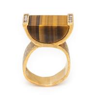 Tiger's Eye, Diamond, and Yellow Gold Ring