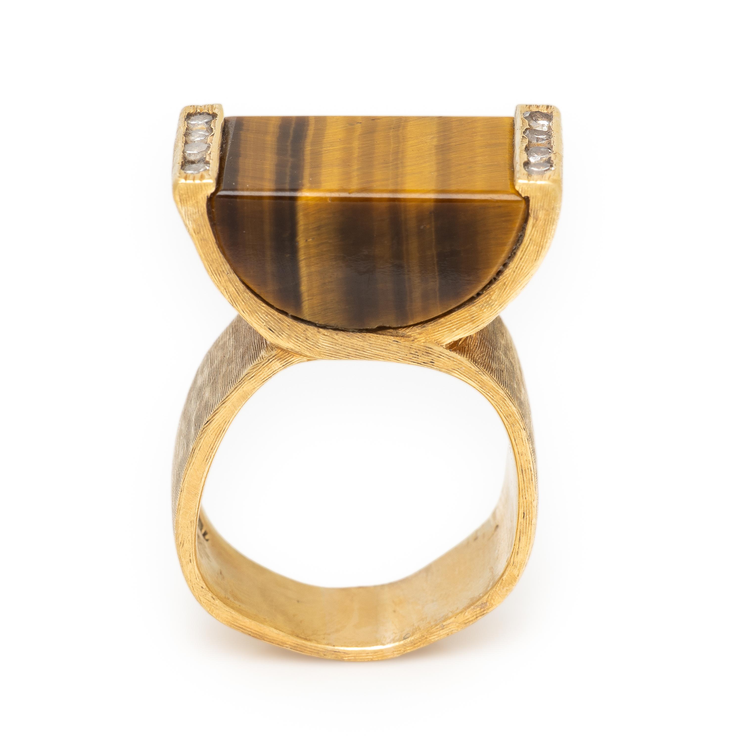 Tiger's Eye, Diamond, and Yellow Gold Ring