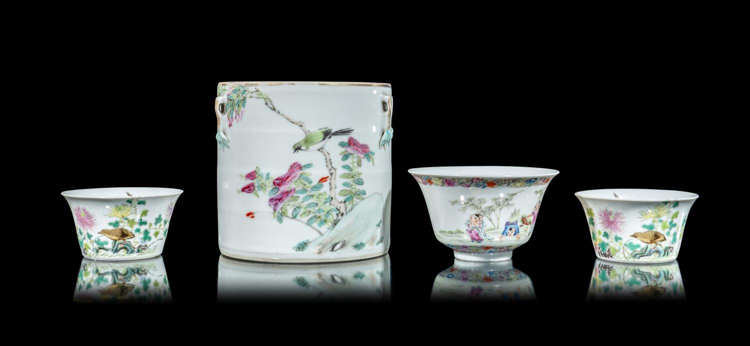 Four Chinese Famille Rose Porcelain Wares