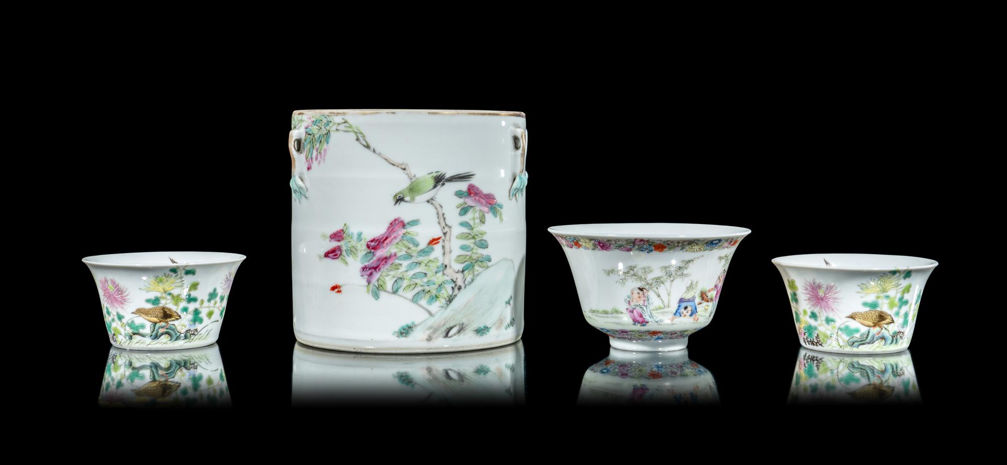 Four Chinese Famille Rose Porcelain Wares