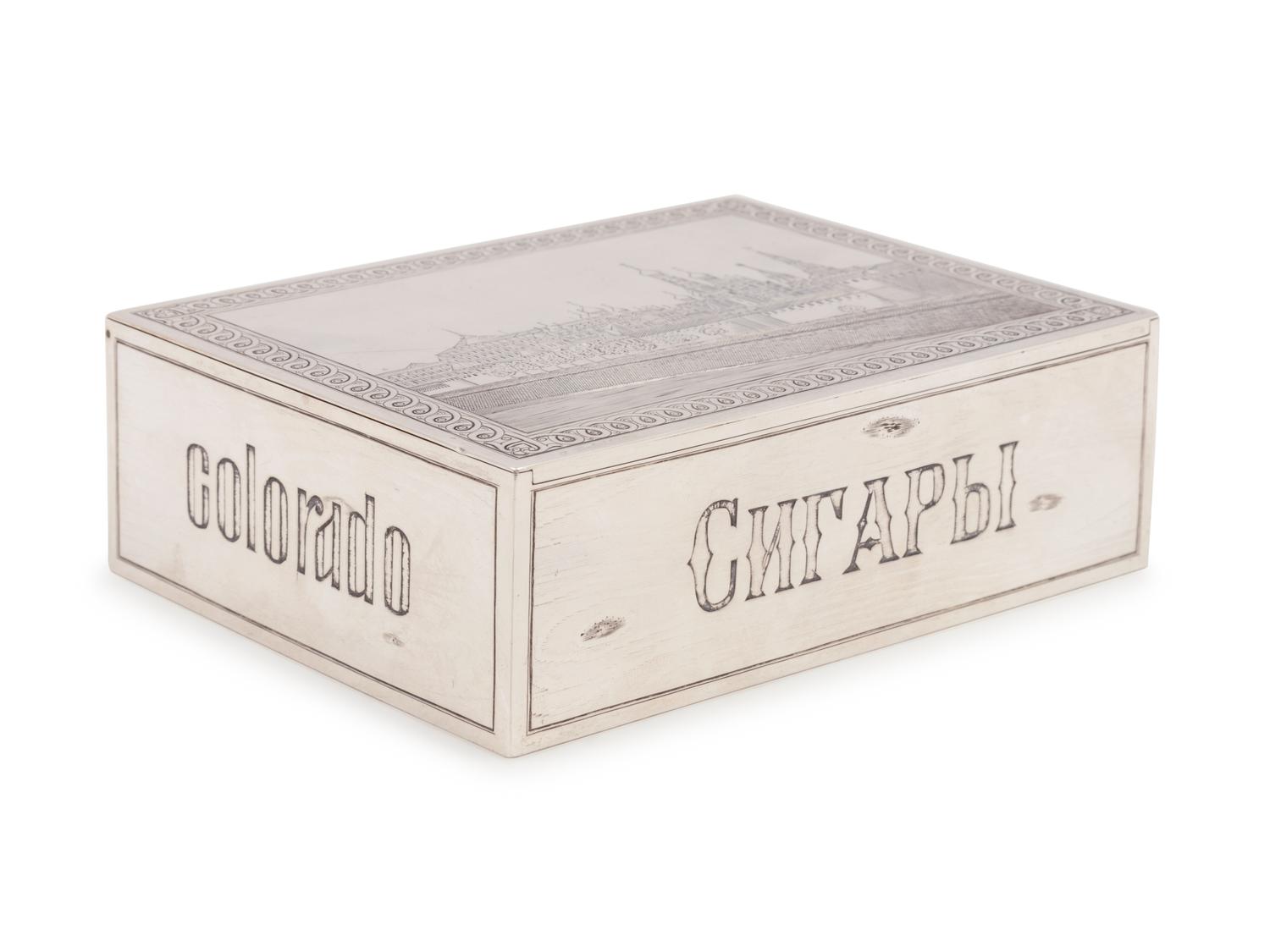 A Russian Silver Trompe l'Oeil Table-Top Cigarette Box
