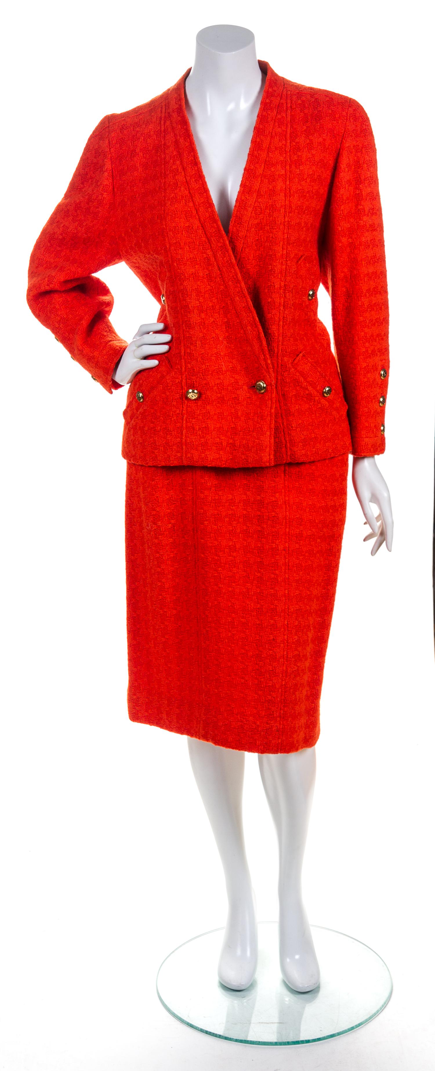 A Chanel Red Orange Wool Skirt Suit,