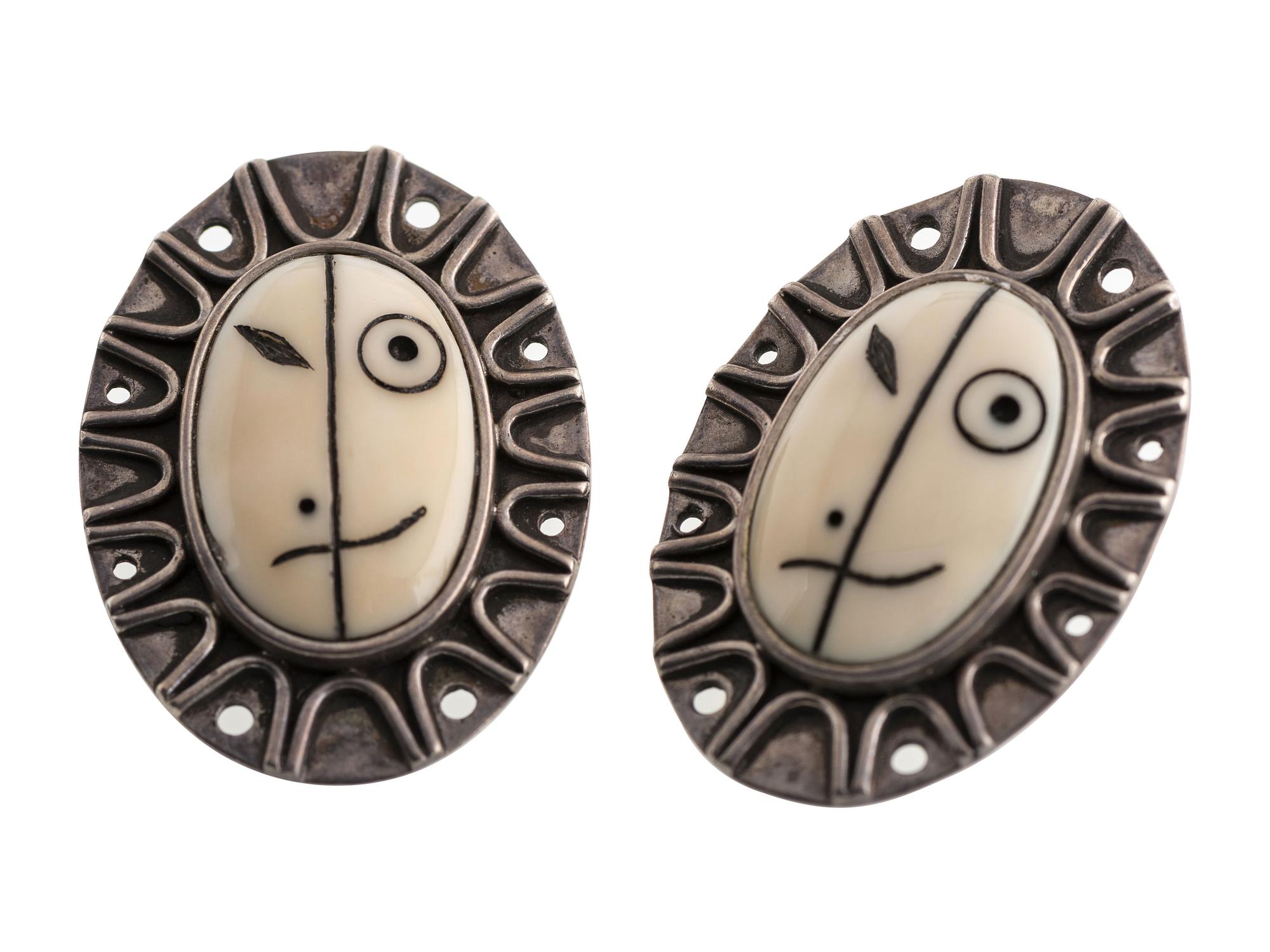 Sterling Silver Carved Maskette Post Earrings