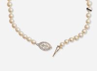 A Single-Strand Pearl and Diamond Necklace, Cartier