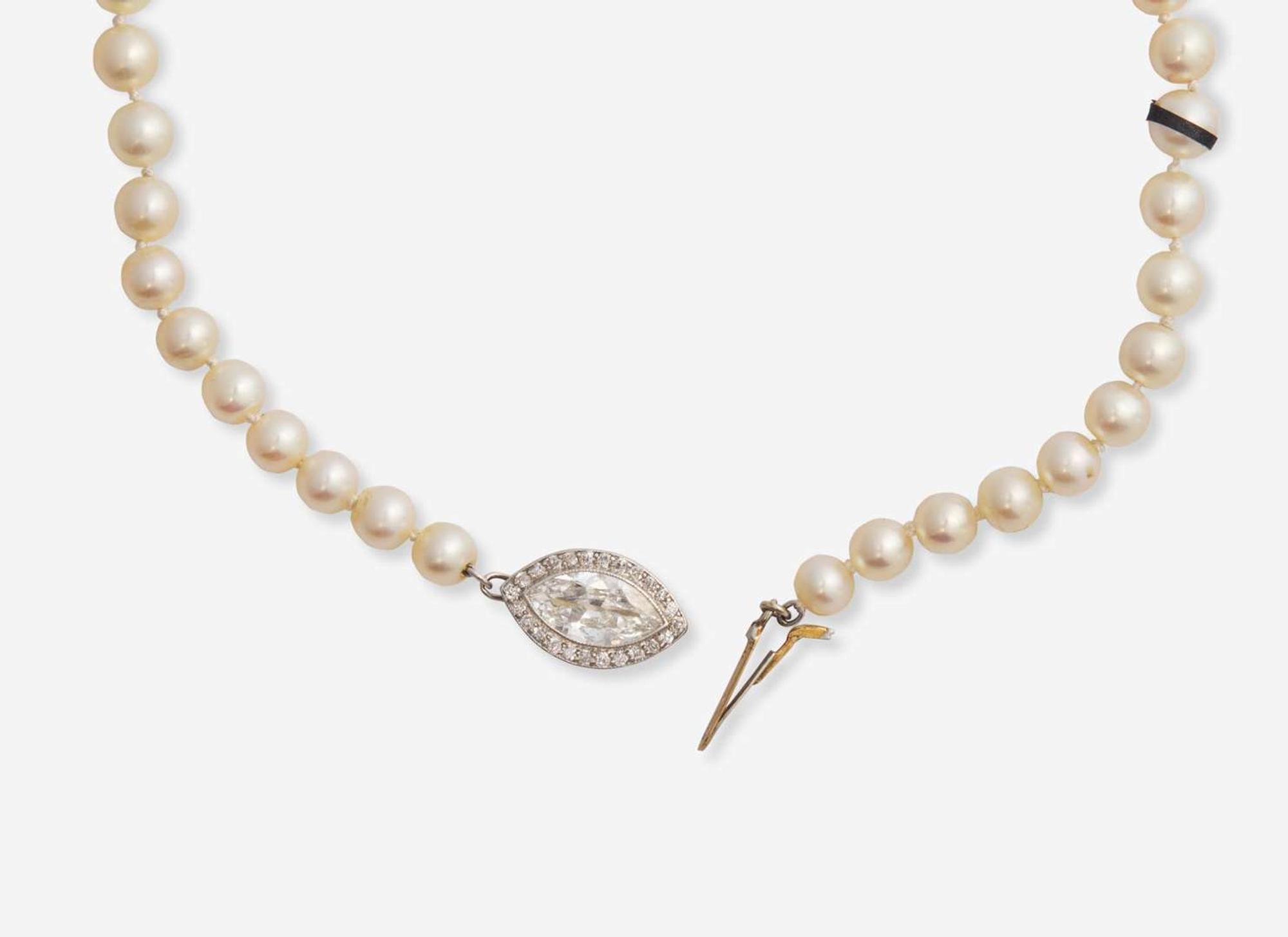 A Single-Strand Pearl and Diamond Necklace, Cartier