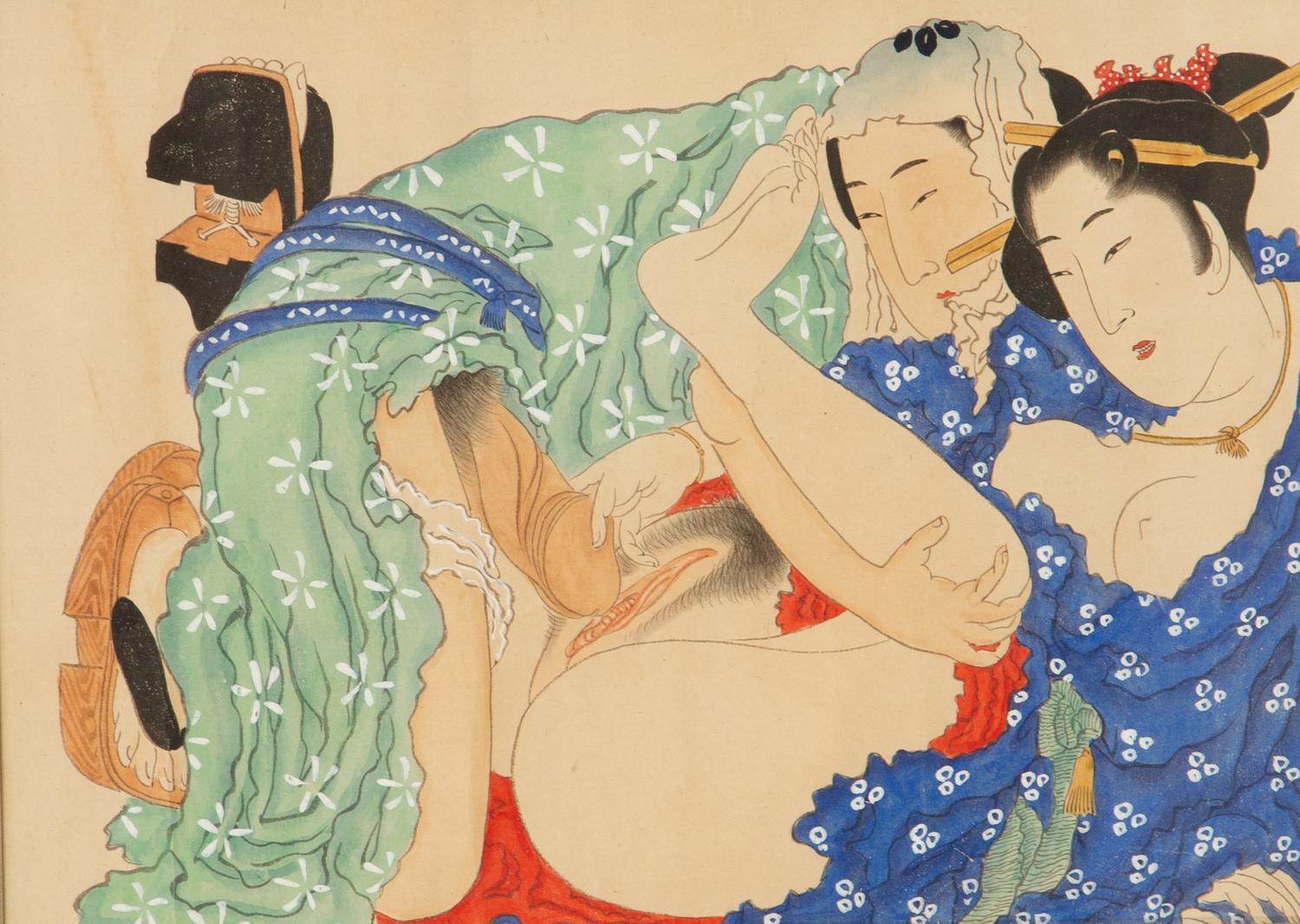 A Pair of Japanese Erotic Woodblock Print Framings