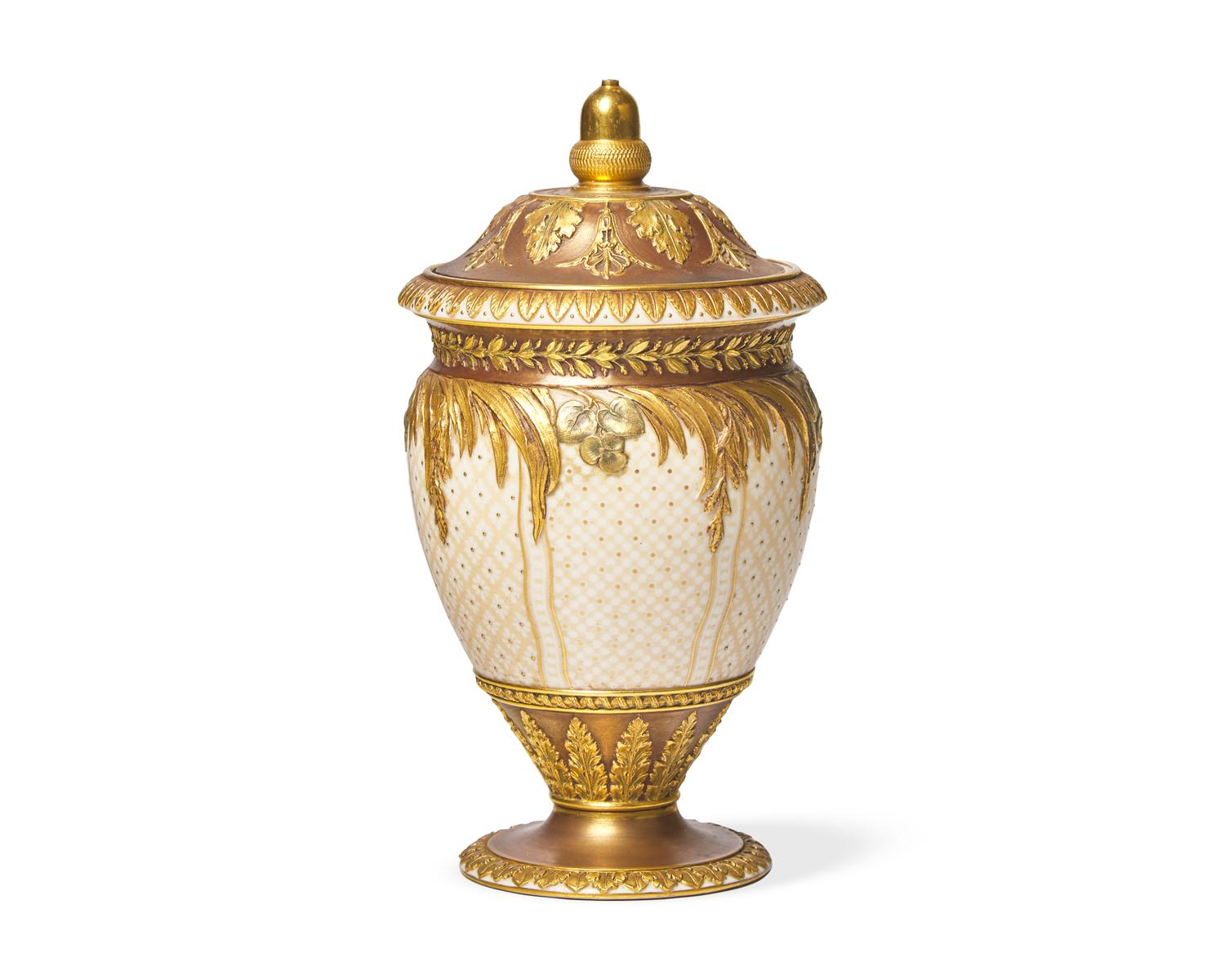 Wedgwood Bronzed and Parcel-Gilt Queensware Vase and Cover
