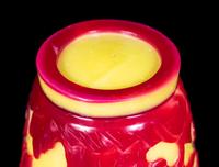 Three Chinese Red Overlay Yellow Glass Articles
