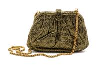 A Chanel Gold Glitter Evening Bag, 7 1/2 x 4 1/2 x 1 1/2 inches.